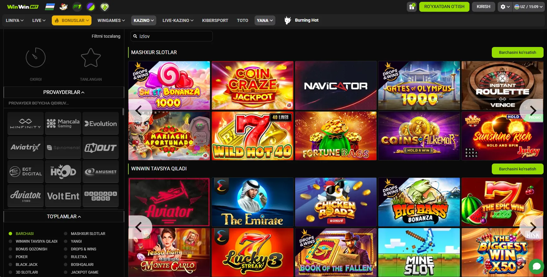 WinWin Casino mobil ilovasining funksiyalari